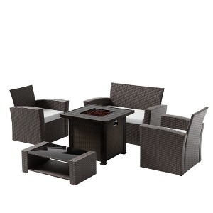 WestinTrends 4 Piece Conversation Outdoor Patio Sofa Set with Square Fire Pit Table - 1 of 4