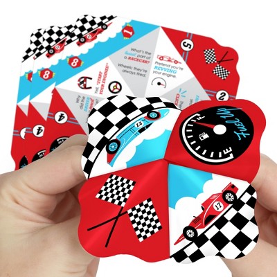 Big Dot of Happiness Let's Go Racing - Racecar - Race Car Birthday Party or Baby Shower Cootie Catcher Game - Jokes and Dares Fortune Tellers - Set of