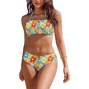 AI'MAGE Bikini Set for Women Two Piece Swimsuits 2024 Floral Bathing Suit Bandeau Swimswear with Removable Shoulder Straps - 1 of 3
