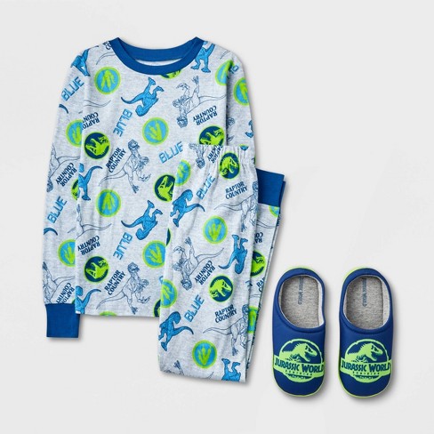 Boys' LEGO Jurassic World 2pc Pajama Set with Slippers - Gray 6