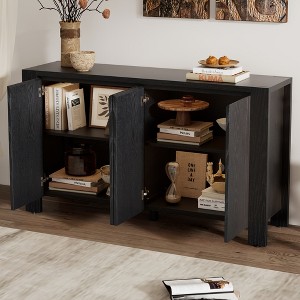 59"W 4-Door Sideboard Storage Cabinet with Adjustable Shelves, Adjustable Foot Pads and Distressed Finish-ModernLuxe - 1 of 4