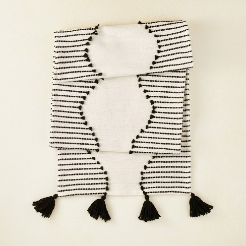72" x 14" Cotton Jacquard Table Runner with Tassels Black/White - Opalhouse™ designed with Jungalow™ - image 1 of 4