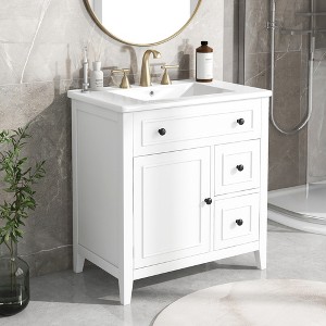 30" Bathroom Vanity with Sink Top, Cabinet with Door and Two Drawers, Solid Wood Frame For Small And Medium Restroom Freestanding Vanity Cabinet - 1 of 4
