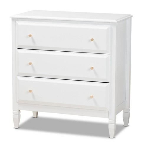 3 Drawer Naomi Wood Bedroom Chest White gold Baxton Studio Target