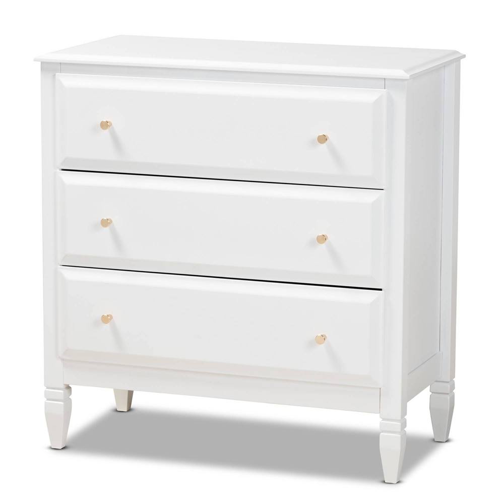 Photos - Dresser / Chests of Drawers 3 Drawer Naomi Wood Bedroom Chest White/Gold - Baxton Studio