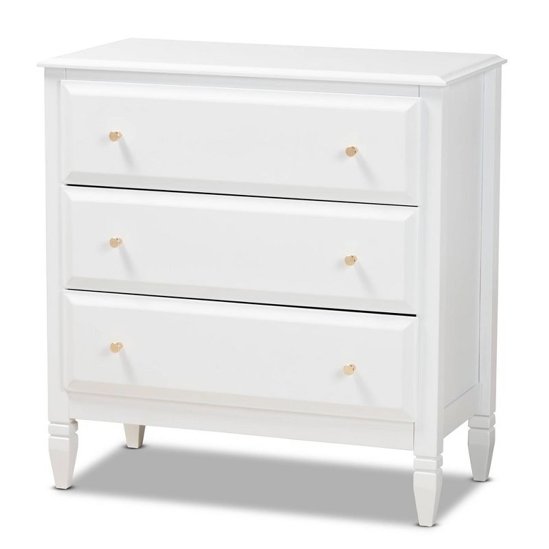 3 Drawer Naomi Wood Bedroom Chest White/Gold - Baxton Studio, 1 of 11