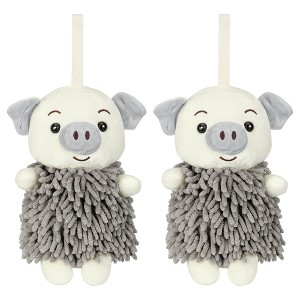 REGALWOVEN Bathroom Kitchen Cute Cartoon Piggy Chenille Soft Absorbent Hand Towel 2 Packs 7" x 11" - 1 of 4