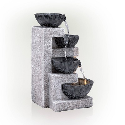 14" Gray Resin Cascading Bowl Tabletop Fountain with LED Lights