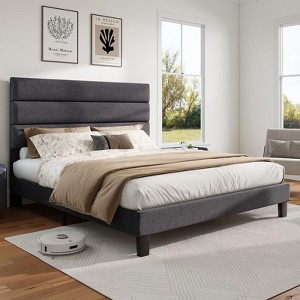 AMERLIFE Upholstered Platform Bed Frame with Headboard, Wood Slats, No Box Spring - 1 of 4