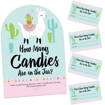Big Dot of Happiness Whole Llama Fun - How Many Candies Llama Fiesta Baby Shower or Birthday Party Game - 1 Stand and 40 Cards - Candy Guessing Game