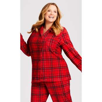 Women's Plus Size Fleece Check Sleep Top - red | AVENUE