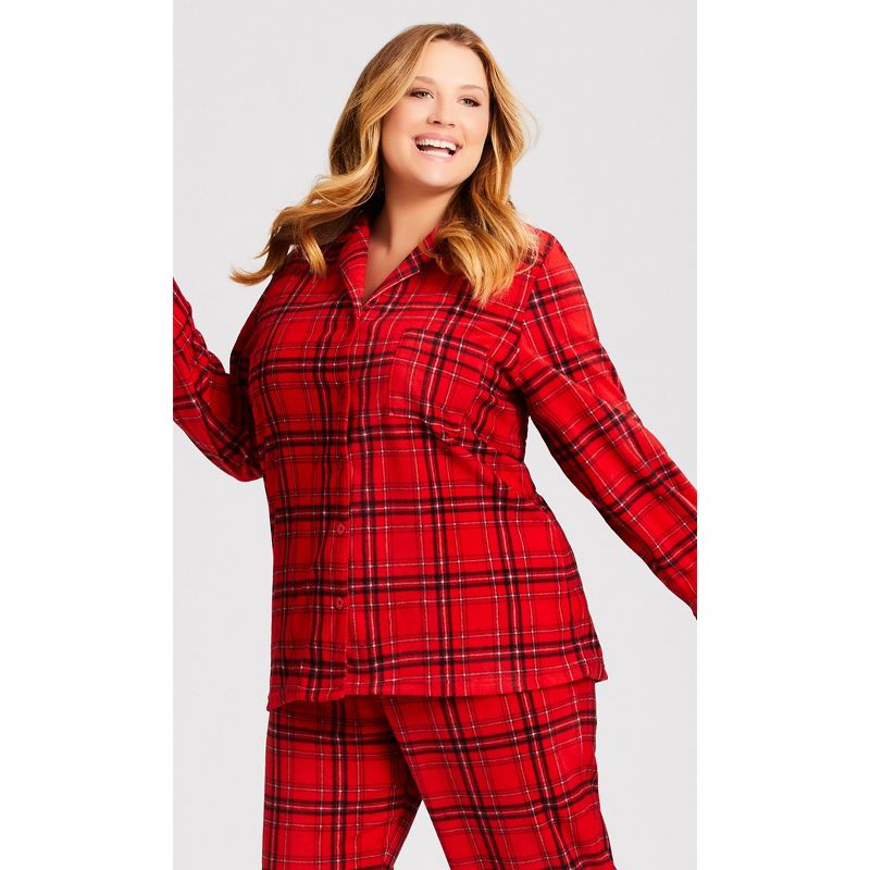 Women's Plus Size Fleece Check Sleep Top - red | AVENUE, 1 of 7