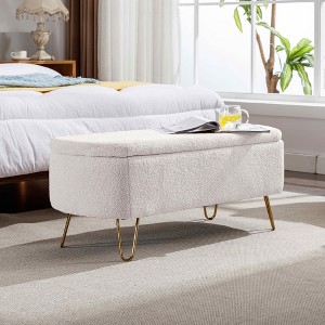 MAYEERTY Faux Fur Storage Ottoman Bench, Gold Legs Padded, Living Room Bedroom Entryway, Camel - 1 of 4