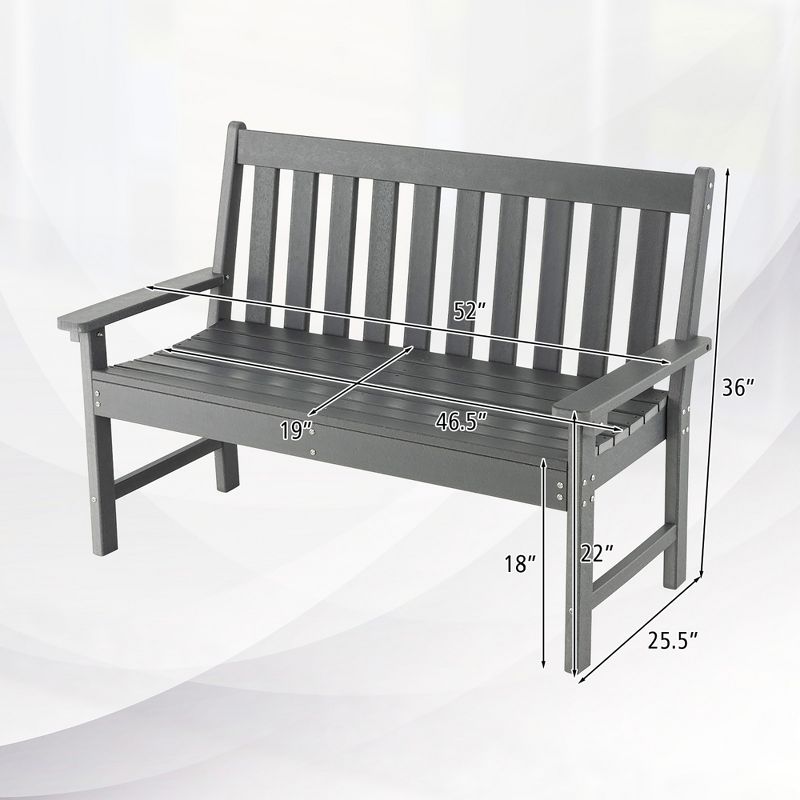 Costway Garden Bench All-Weather HDPE 2-Person Outdoor Bench for Front Porch Backyard, 3 of 10