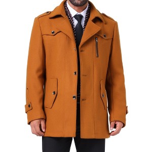 INSPIRE CHIC Men's Zipper Single Breasted Winter Business Scarf Collar Mid-Length Overcoat - 1 of 4