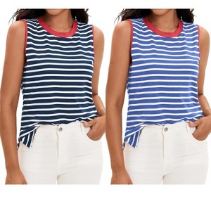 ATHLECHIC Women's Striped Color Block Side Slits Crew Neck Casual Sleeveless Shirts 2 Packs - 1 of 4