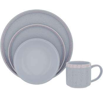 American Atelier 4-Piece Speckled Dinnerware Set, Dinner Plate, Side Plate, Bowl, and Mug, Place Setting for 1, Microwave and Dishwasher Safe