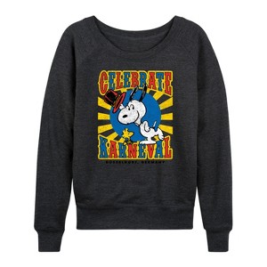 Women's - Peanuts - Snoopy Celebrate Karneval Lightweight French Terry Wide Neck Long Sleeve Shirt - 1 of 4