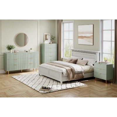 Fluted 5 Drawer Storage Dresser, Tall Modern Chest with Ample Deep Drawers and Wide Top, Wooden Organizer for Living Room, Hallway