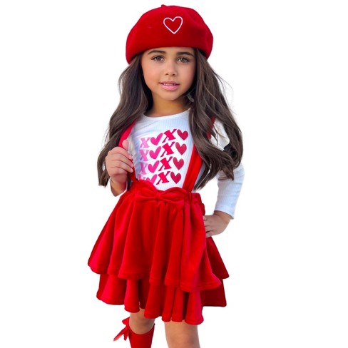 Toddler Valentine's Clothes  Be Mine Top And Plaid Suspender Skirt Set –  Mia Belle Girls