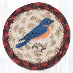Earth Rugs Bluebird Printed Coaster – Songbird Design on Braided Jute, Cottagecore Accent, 5"x5" - 1 of 3
