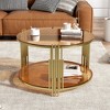 Glass Coffee Table Round Center Table Cocktail Table Accent Table Sofa Table with Gold Metal Drum Frame, Transparent/Black/Brown-ModernLuxe - 2 of 4