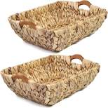Juvale 2 Pack Natural Brown Hyacinth Storage Baskets with Wooden Handles for Shelves, Decorative Bathroom Organization, 14.5 x 10.5 x 4 In