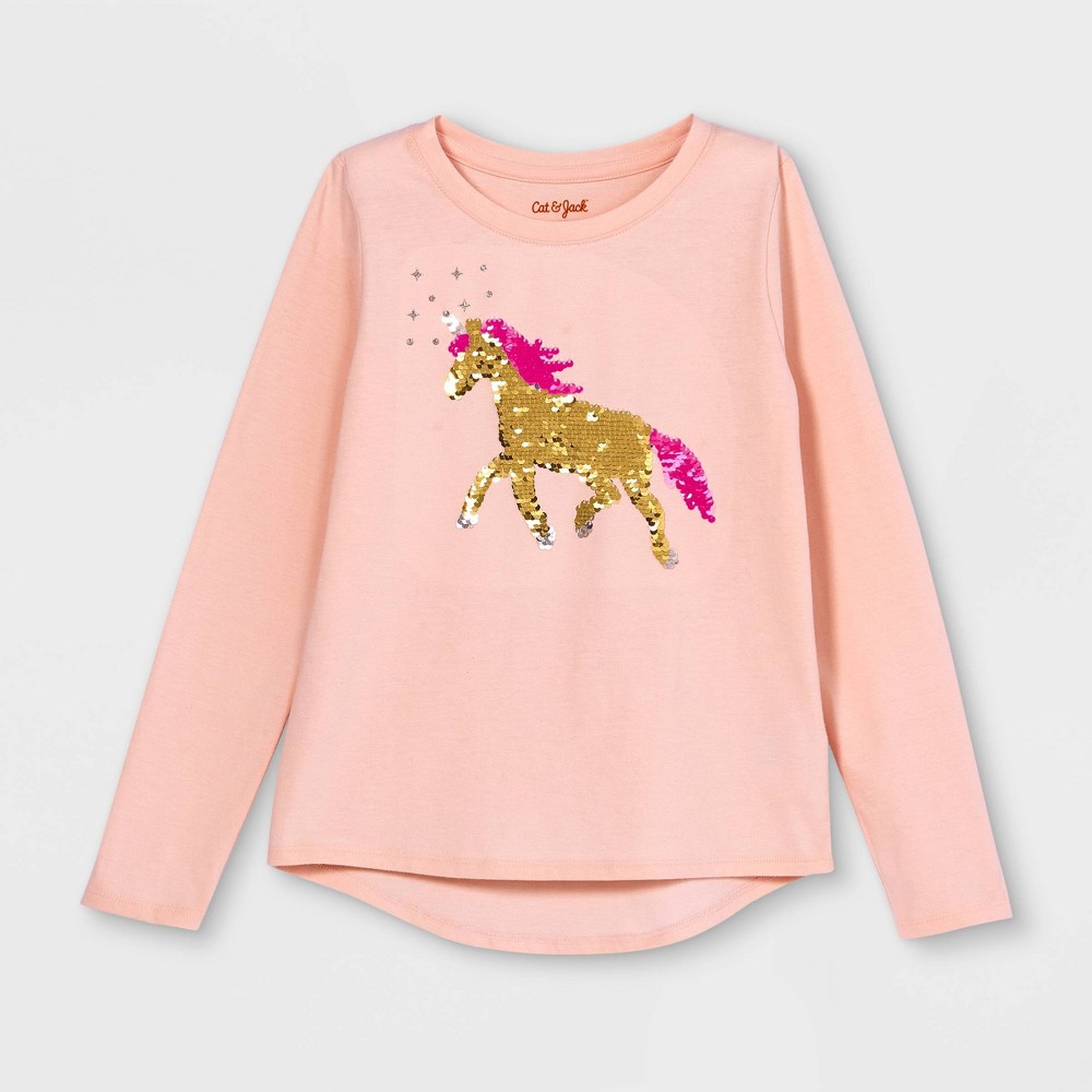 Size XS (4/5) Girls' Long Sleeve 'Unicorn' Flip Sequin T-Shirt - Cat & Jack Light Pink XS