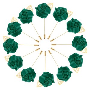 Unique Bargains Mens Golden Leaf Rose Lapel Boutonnieres Pin for Wedding 12 Pcs - 1 of 4