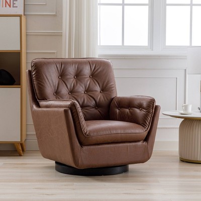 Tufted leather swivel deals chair