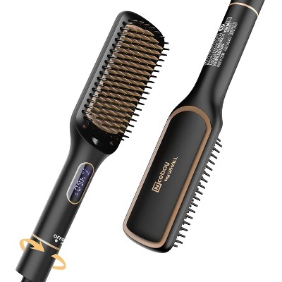 NICEBAY Hair Straightener Brush, 6 Temp Settings, Auto-Off, LED Display, Effective Hair Care for Women, Ceramic Heater Surface Material, Black & Gold