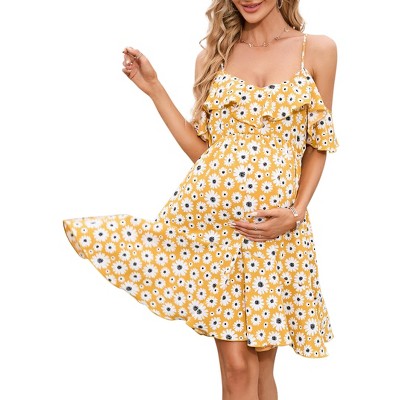 One shoulder cable split pregnant long dress, non vacuum light green floral LikeGreen_XL