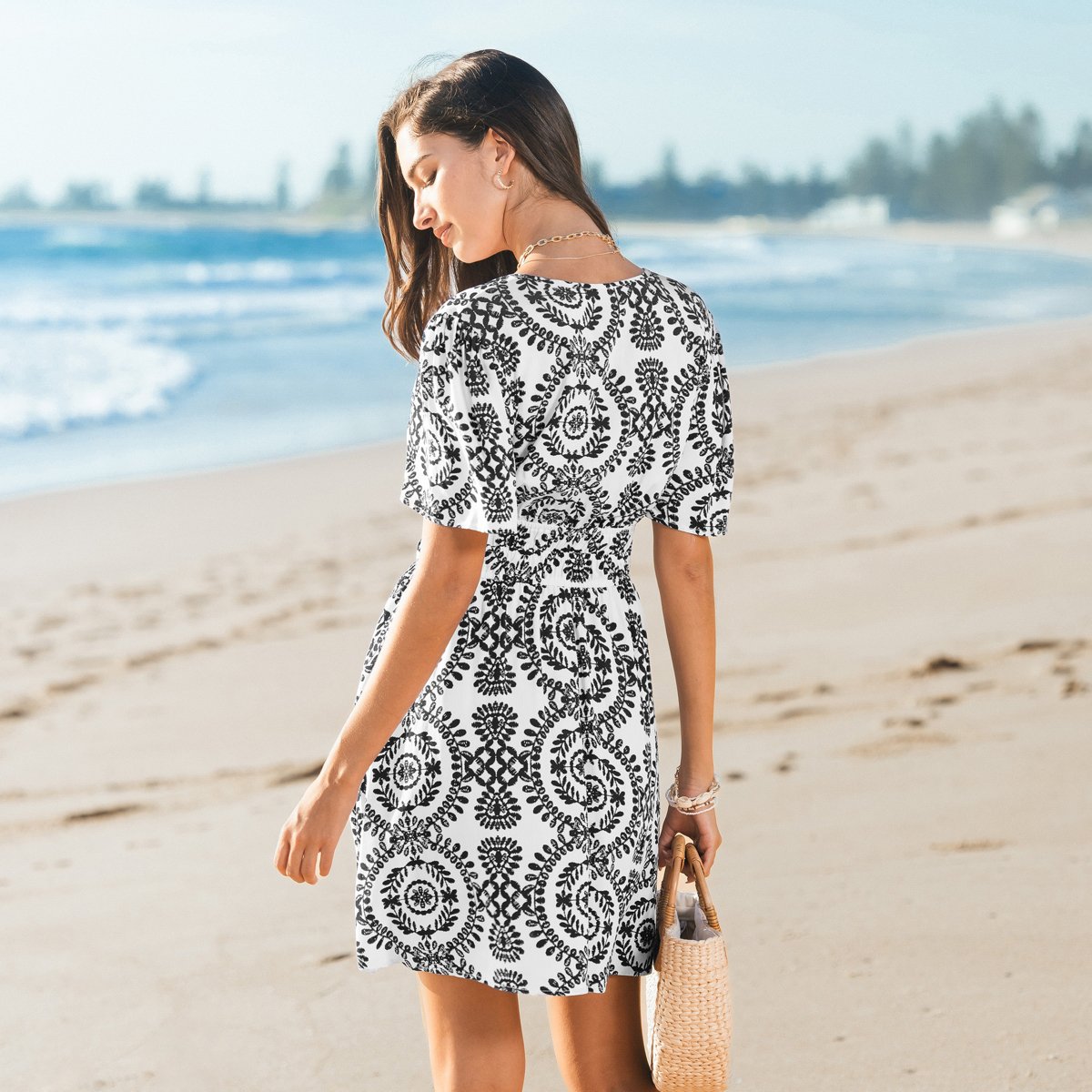 Женские платья Cupshe Women's Bohemian Floral Printed V-Neck Beach Dress-L-Black — фото 2