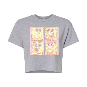 Women's - Spongebob Squarepants - Cute Face Grid Cropped Graphic T-Shirt - 1 of 4