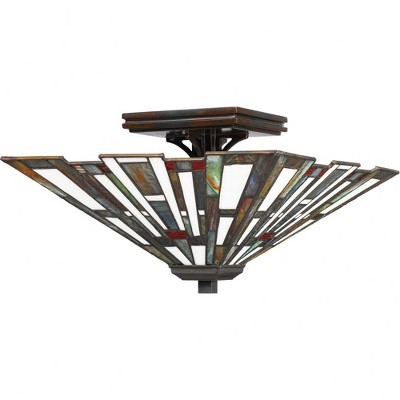 Valiant Bronze and Multicolor Tiffany Glass Flush Mount Light