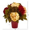Nearly Natural 14-in Peony, Hydrangea and Dahlia Artificial Arrangement in Burgundy Vase - 2 of 3
