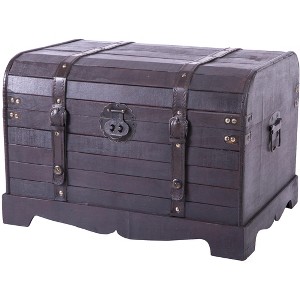 Vintiquewise Antique Style Black Wooden Steamer Trunk, Coffee Table - 1 of 4