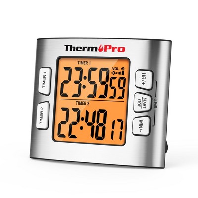 ThermoPro TM02W Digital Kitchen Timer with Adjustable Loud Alarm and Backlight LCD Big Digits/ 24 Hour Digital Timer for Kids Teachers with Dual Countdown Stop Watches Timer/Magnetic Timer Clock