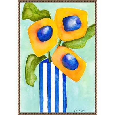 Yellow and Blue Floral Beaded Framed Canvas Wall Art