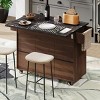 Coolbibila-Kitchen Island With Trash Can Storage Cabinet, Kitchen Cart With Drop Leaf, Towel Rack And Drawer, Rolling Kitchen Island On Wheels - 2 of 4