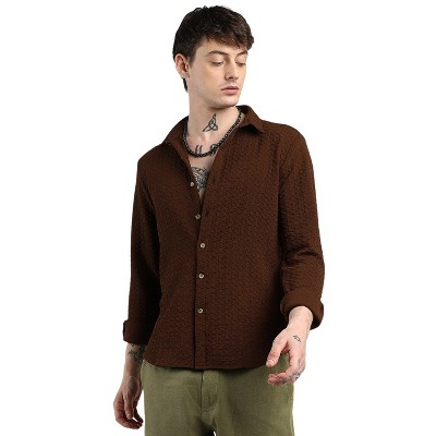 Campus Sutra Men Men's Chocolate Brown Ripple Box Shirt