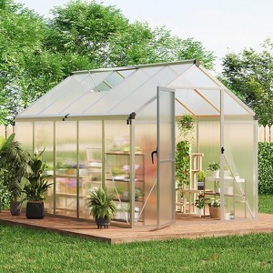 Acekool 6x10FT Aluminum Greenhouse - Polycarbonate Panels, Roof Vent & Sliding Door for Outdoor Gardening - 1 of 4