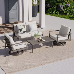 HAPPATIO Patio Outdoor Furniture Set,4 Piece Aluminum Patio Conversation Set with Coffee Table, Swivel Chairs and Loveseat for Backyard Deck Poolside - 1 of 4