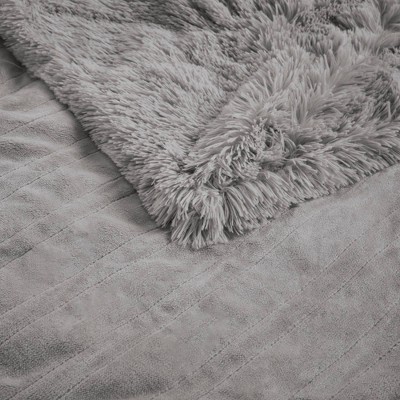 Leena Gray Faux Fur Electric Heated Throw Blanket 50x60 inches
