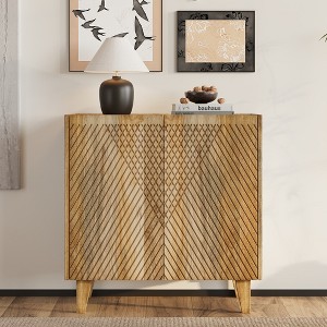 Rustic Mango Wood Storage Cabinet with Fluted Design and Adjustable Shelf, Wood Accent Cabinet for Dining Room, Kitchen - ModernLuxe - 1 of 4
