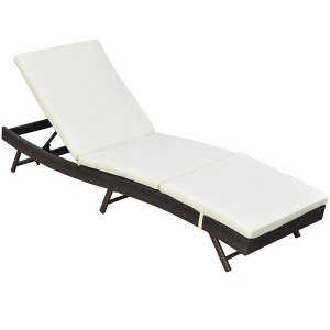 Resenkos Patio Chaise Lounge, Pool Chair With 5 Position Adjustable Backrest & Cushion, Outdoor PE Rattan Wicker, Cream White - 1 of 4