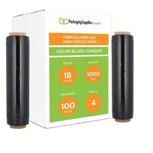 PSBM 4 Rolls 18"x1000' Cast Packing Stretch Film Shrink Hand Wrap (100 Ga) Dark Black - 1 of 4