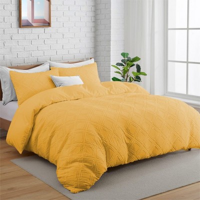 Peace Nest Tufted Microfiber Clipped Duvet Cover Set with Zipper Closure & Corner Ties