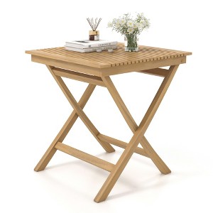 Tangkula 27.5" Patio Bistro Table Teak Wood Square Table with Slatted Tabletop Sturdy Wood Frame & Thickened Top - 1 of 4