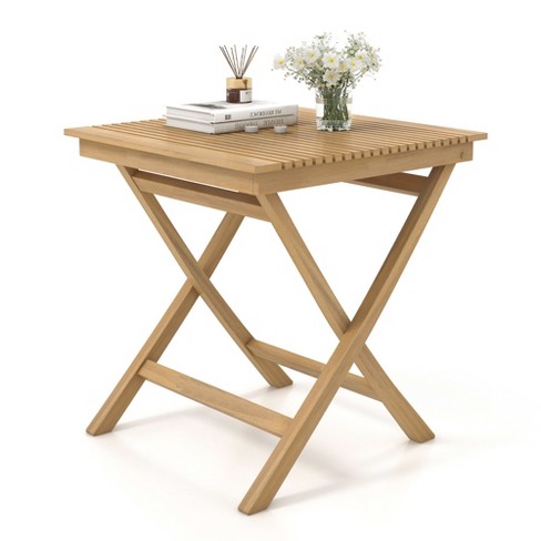 Tangkula 27.5" Patio Bistro Table Teak Wood Square Table with Slatted Tabletop Sturdy Wood Frame & Thickened Top - image 1 of 4